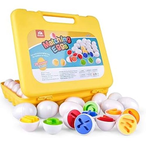 Coogam Letters Matching Eggs 26PCS ABC Alphabet Color Sorter Puzzle Easter Travel Bingo Game Uppercase Learning Fine Motor Skill Montessori Gift for Year Old Kids