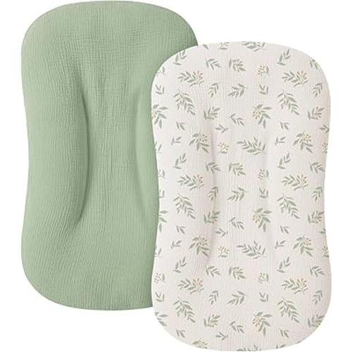Muslin Baby Cover for Newborn, Soft and Breathable 100% Cotton Lounger Slipcover Neutral, Pack of 2(Spring Leaves)