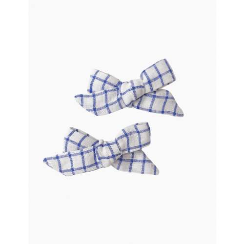 Pig Tail Hair Bows in Blue Plaid