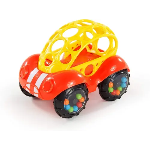 Oball Easy Grasp Rattle & Roll Buggie BPA-Free Push Car Infant Crawling Toy, 1 Pack, Age 3 Months and up, Red/Yellow