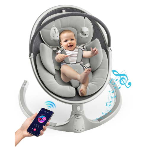 Baby Swing for Infants, Portable Swing for Baby Boy Girl,Remote Control Indoor Baby Rocker with 5 Sway Speeds,1 Seat Positions,10 Music and Bluetooth