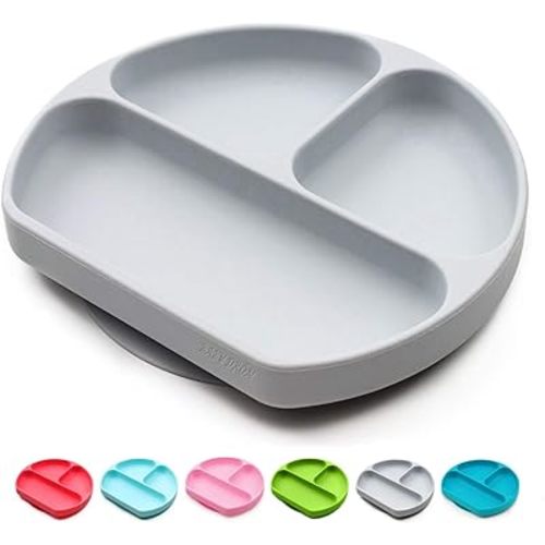 Silicone Suction Plates for Babies, Stick to High Chair Trays and Table, Divided Baby Dishes, Perfect Kids Plates, BPA Free