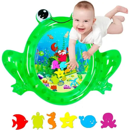 Frog Baby Water mat, Tummy time Baby Toys, Inflatable Play Mat Water Cushion Baby Toys, Fun Early Development Activity Play Center for Newborn (93 x 77 cm)