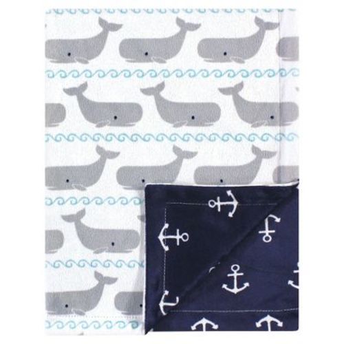 Hudson Baby Infant Boy Plush Mink Blanket, Whale, One Size