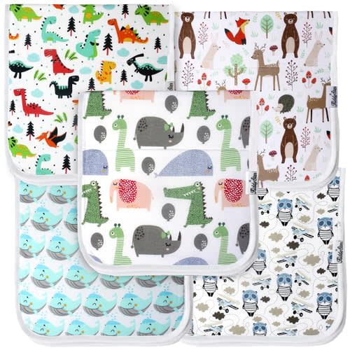 KiddyStar 5 Pack Organic Cotton Baby Burp Cloths – 3 Layer, 21"x10" Large, Ultra Soft & Absorbent Burping Rags for Newborns – Infant Towels for Milk Spit Up