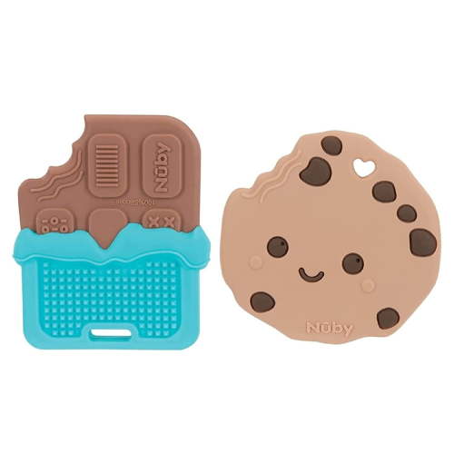 Nuby All Silicone Chocolate Chip Cookie and Chocolate Bar Teether - 3+ Months Cookie/Chocolate