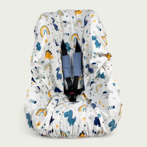Dinosaur Toddler Car Seat Cover, Breathable Waterproof Liner, Cotton Top, Optional Strap Covers