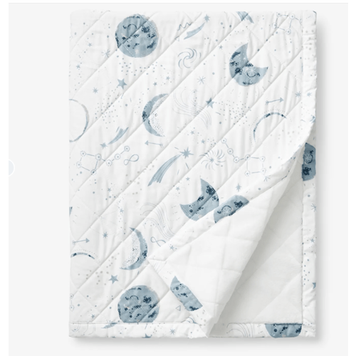 Night Sky Classic Cool Organic Cotton Percale Quilted Reversible Sherpa Stroller Blanket