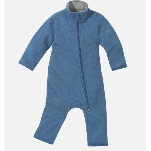 Baby & Kids Light Weight Boiled Wool Zip Overall - Dove Blue