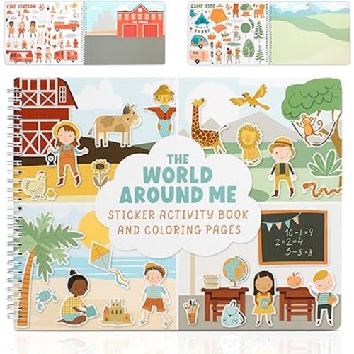 Fun Sticker Book for Toddlers 2-4 Years - Perfect Kids Activity Book with 500+ Beautiful Stickers & 12 Reusable Themes for Entertaining Boys & Girls 4-8 While Traveling - Incl. Coloring Pages