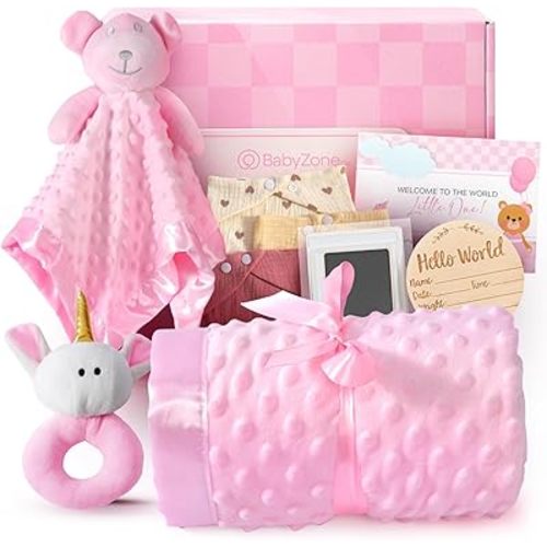Baby Shower Gifts for Girls - Premium 10-Piece Baby Bundle | Baby Girl Gifts & Baby Gifts for Girls Newborn 0-6 Months | Keepsake Set with Blanket, Bibs, Lovey, Rattle & More