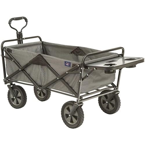 MacSports Collapsible Outdoor Utility Wagon with Folding Table and Drink Holders, Gray