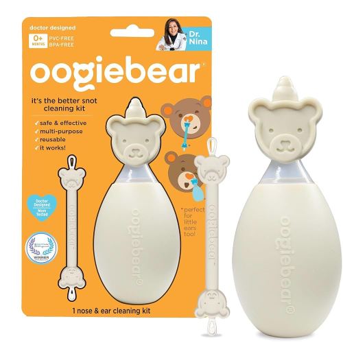 oogiebear BearPair Silicone Bulb Baby Nasal Aspirator and Ear & Nose Syringe, Safely Sucks Snot and Removes Mucus, Cleanable and Reusable, Grey