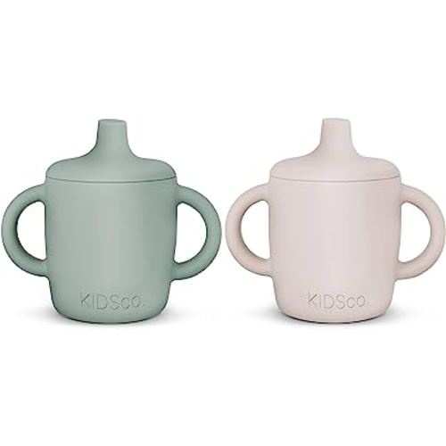 Silicone Sippy Cup and Training Cup for Baby 6 months+ Soft Spout and Handles Unbreakable Easy Grip for Babies 6-12 months and Toddlers 1-3 years 5oz/150ml (Sandy Shore and Green)