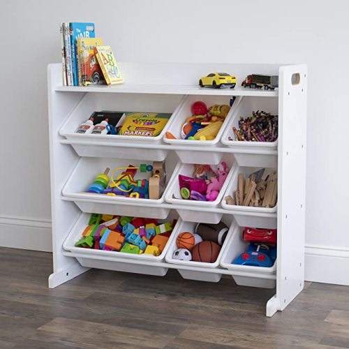 Humble Crew Toy Storage Organizer with Shelf and 9 Storage Bins, White - White/White