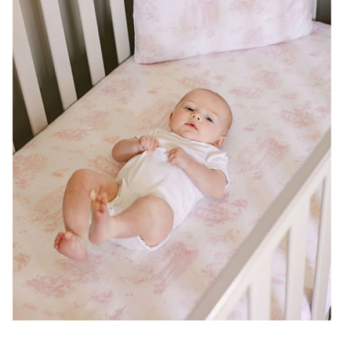 Spring Toile Pink Fitted Crib Sheet