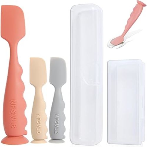 Baby Diaper Cream Spatula with Case,1 Large 2 Mini Diaper Spatula with 2 Case,Butt Spatulas Baby Diaper Cream Applicator, Soft Butt Paste spatula Diaper Rash spatulas with Case Red Gray Beige