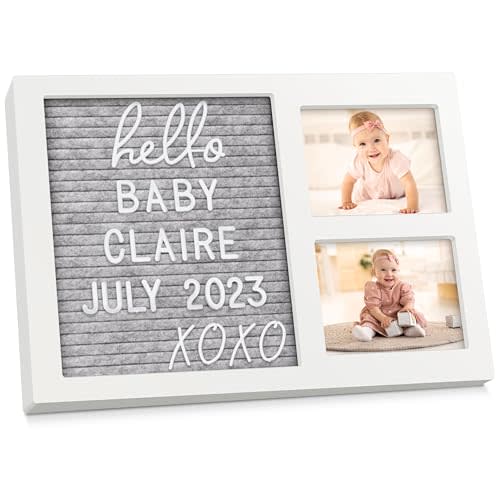 Felt Letter Board Baby Keepsake - Baby Picture Frame, Announcement Message Felt Board & Letterboard Letters, Gender Reveal Gifts, My First Year Picture Frame, Ultrasound Picture Frame (Alpine White)