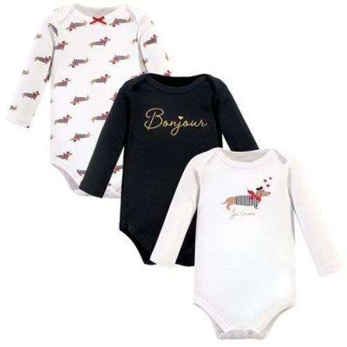 Hudson Baby Infant Girl Cotton Long-sleeve Bodysuits, Bonjour Dachshund, 0-3 Months