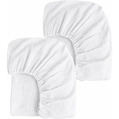 2 Pack Muslin Fitted Crib Sheets for Baby Girls & Boys-Neutral Breathable Crib Mattress Protector for Standard Crib Mattress (28"x 52") -White Crib Sheets No Slip Toddler Cotton Bedding