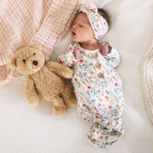 Going Home Outfit- Wildflowers Newborn Baby Knot Gown & Hat Set