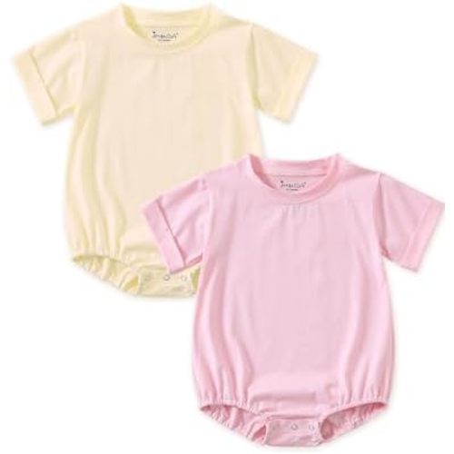 Jimonda Baby Bubble Romper Boy Girl Solid Color T-Shirt Outfits Short Sleeve Bodysuit Organic Cotton 2Pcs