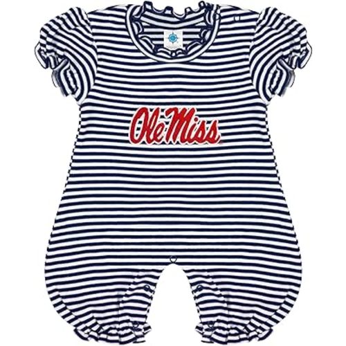 Creative Knitwear College Baby Striped Puff Sleeve Romper - Team Logo, Many Colors, for Girls (Newborn-12 Months)
