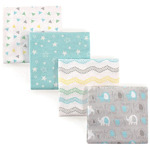 Luvable Friends Unisex Baby Cotton Flannel Receiving Blankets, Basic Elephant 4-Pack, One Size