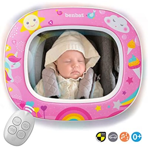 BenBat Baby Car Mirror - Safety Car Seat Mirror for Rear Facing Infant - Shatterproof Clear Wide Vision Day and Night - Entertain See and Soothe with Remote control - Crash Tested and Certified, Blue