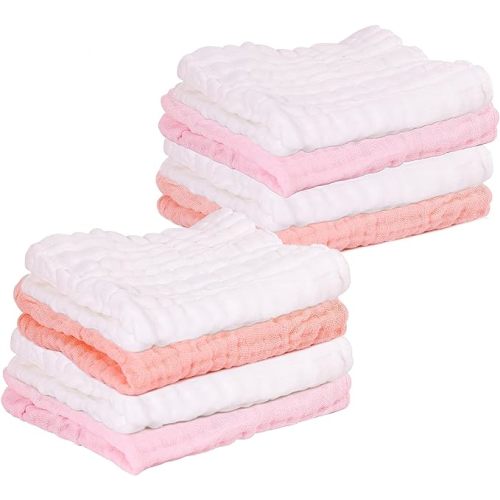 Baby Washcloths Muslin Baby Face Towels 8 Pack Soft Muslin Washcloths for Newborn Cotton Wash Cloth Set for Baby Face Body Natural Baby Wipes for Delicate Skin Baby Registry as Shower 11x11 inches