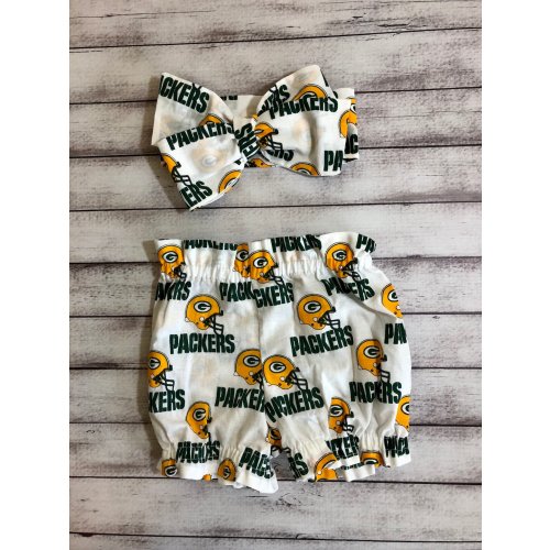 Green Bay Packers Inspired Bloomer Headwrap Bloomers Football Little Baby Girl Toddler Bows Big Bow Infant Headband Shorts Hair Bummies