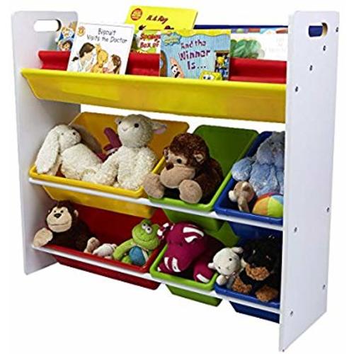 Mind Reader Toy Storage Organizer with 6 Storage Bins and Bookshelf, Kids Storage for Bedroom - Books & Toys