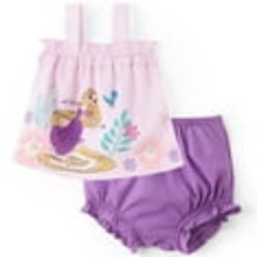Disney Princess Baby Girls 2 Pcs Rapunzel Graphic Ruffle Tee with Bloomers Shorts 2 Pieces Outfits Sets Newborn to Infant