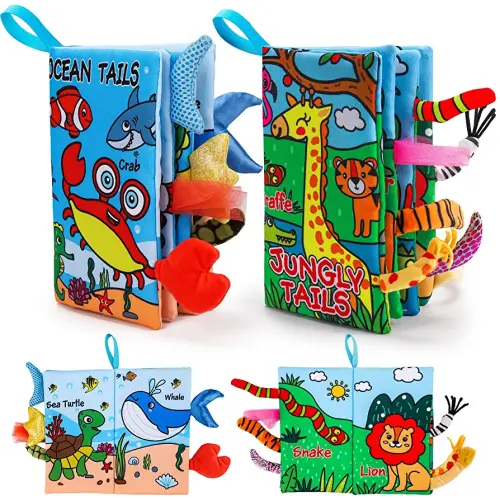 2 PCS Soft Cloth Baby Books 0-6 Months High Contrast Sensory Baby Toys 6 to 12 Months Crinkle Touch Feel Teething Carseat 9 18 Month Travel Essentials Tummy Time Infant 0-3 Months Newborn Shower Gift