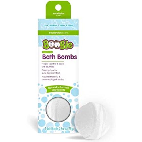 Kids Bath Bombs by The Makers of Boogie Wipes, Boogie Fizzies, Calming, Naturally Derived, Made with Aloe and Calming Vapors, Eucalyptus, 2.8 oz, 3 Bath Bombs, Pack of 1