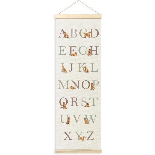 TLESKE Golden Retriever Alphabet Wall Art Poster Gifts for Dog Lovers Nursery, ABC Educational Wall Decor Hanging Poster Hanger Frame for Classroom Playroom, Letter Chart Prints Picture Banner, 12x35