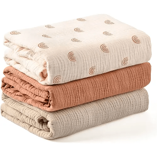 Konssy 3 Pack Muslin Swaddle Blankets for Unisex, Newborn Receiving Blanket, Large 47 x 47 inches, Soft Breathable Muslin Baby Swaddles for Boys & Girls