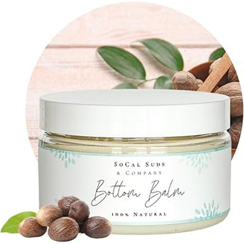 SoCal Suds & Company Natural Bottom Balm, Gentle Care for Sensitive Baby Skin with Shea Butter, Sunflower Oil, Babassu, Hemp, Jojoba, Vitamin E & Zinc Oxide, Multipurpose Baby Ointment, Unscented, 4oz