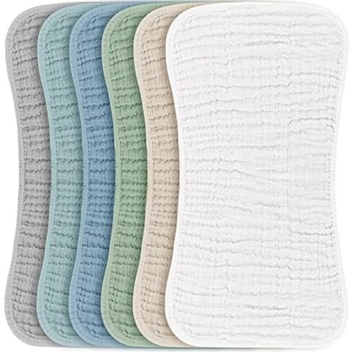 Konssy Muslin Baby Burp Cloths Sets for Unisex- 6 Pack Large 100% Cotton Burping Clothes for Newborn, Baby Girls and Boys
