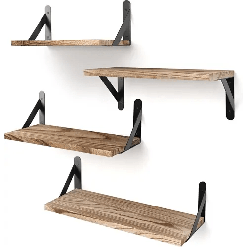 YGEOMER Floating Shelves, Rustic Wood Shelves, 4 Sets of Wall Mounted Shelf for Bathroom Decor, Bedroom, Living Room and Plants (Carbonized Black)