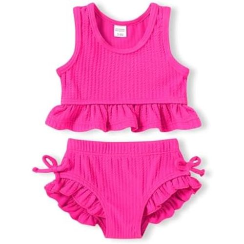 HAPPYMA Baby Swimsuit Toddler Girl Bathing Suit Summer Solid Color Bikini Set Beach Two Piece Swim Wear