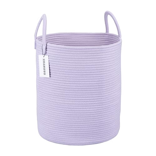 XUANGUO Rope Laundry Basket Hamper for Clothes Woven Storage Basket for Living Room Bedroom Boho Tall Rope Baskets for Blanket Toys Pillow Towels Baby Nursery Hamper Bin Large purple or lavender