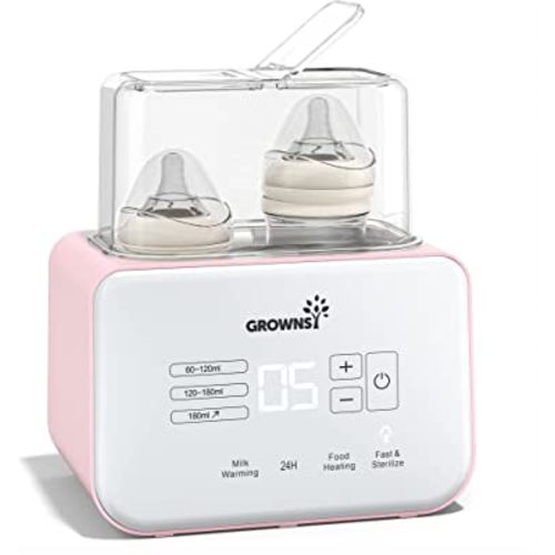 Baby Bottle Warmer, Gronwsy 8-in-1 Fast Milk Warmer with Timer Breastmilk or Formula, Fits 2 Bottles, Accurate Temperature Control, with Defrost, Sterili-zing, Keep, Heat Baby Food Jars Function
