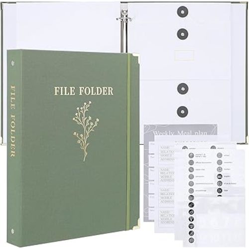 Folio Folders with Pockets, Document Organizer Folio, in Case I Go Missing Binder, Pocket Accordion Storage Binders, Birth Certificates, Estate Planning, Anti-Lost Binders (Green)