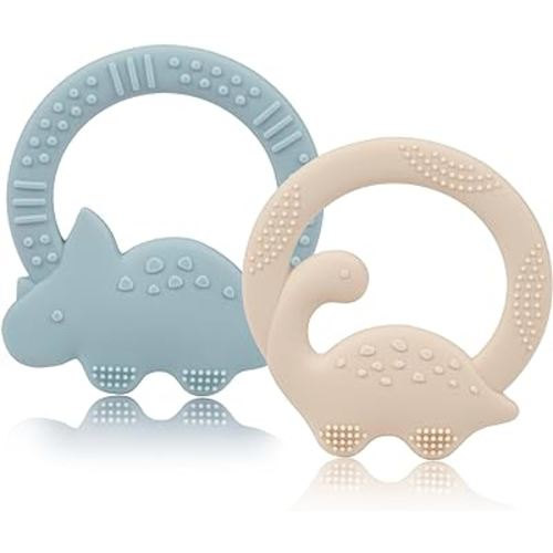 2 Packs Baby Teether Silicone Teething Toys for Babies 0-6 Months with Dinosaur Shape 6 to 12 3-6 Months Infant Newborn for Teething Pacifiers Relief Chew,Ideal Baby Shower Gifts for Moms A1