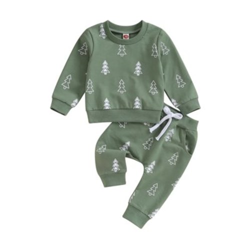 Toddler Baby Boy 2Pcs Christmas Clothes Set 6 12 18 24M 3T Christmas Tree Print Long Sleeve Crewneck Sweatshirt Tops Pants
