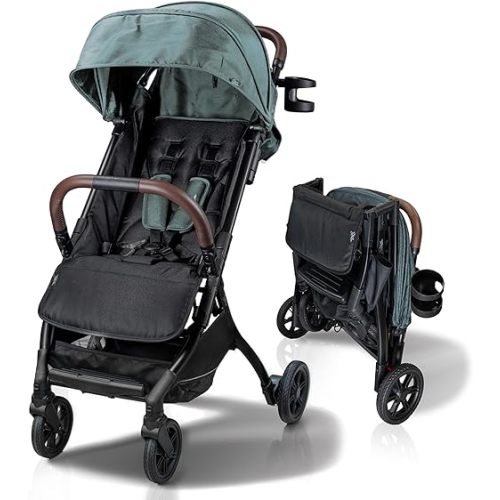 Lightweight Baby & Toddler Stroller, Ultra Compact, Airplane-Friendly Travel Stroller, One-Handed Fold, Near Flat Recline, X-L Canopy & Parent Cup Holder -LinQ (v2 Sage Green)