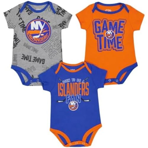 Outerstuff New York Islanders 3-Pack Game Time Team Logo Newborn/Infant Baby Bodysuit Onesie
