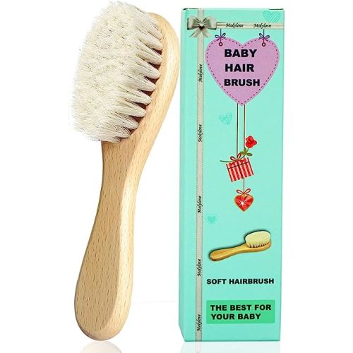 Baby Hair Brush, Wooden Goat Bristles Hair Brush for Newborns & Toddlers, Ideal for Cradle Cap, Perfect Baby Registry Gift, Hypoallergenic, 1 Count