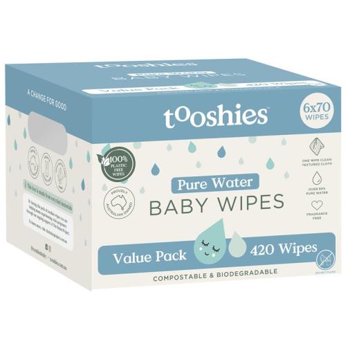 Tooshies Baby Wipes Pure Water 6 x 70 Pack